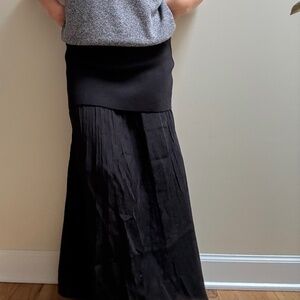 Zara Mixed Pleated Knit Maxi Skirt Black Size Large